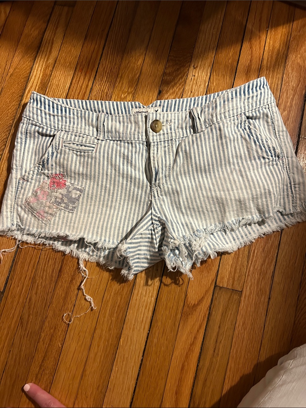 American Eagle Outfitters Light Blue & White Striped Denim Cutoff Shorts